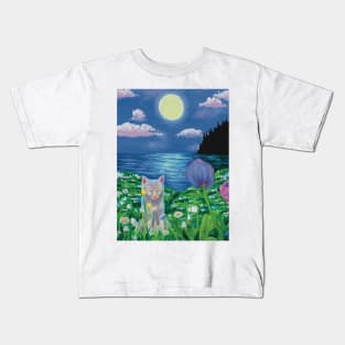 Calm landscape and cute cat cottagecore Kids T-Shirt